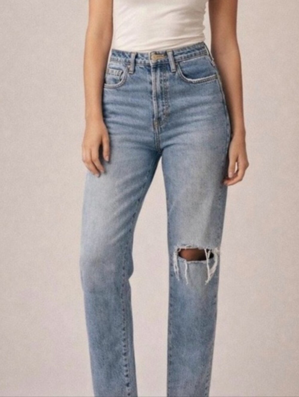 Express Womens Slim High-Rise Light Blue Distressed Jeans 6R